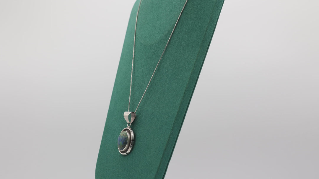 925 Sterling Silver Blue And Green Turquoise Oval Pendant Necklace