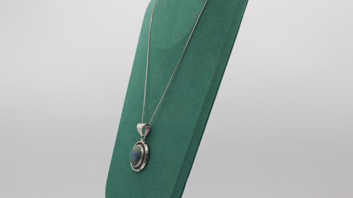 925 Sterling Silver Blue And Green Turquoise Oval Pendant Necklace