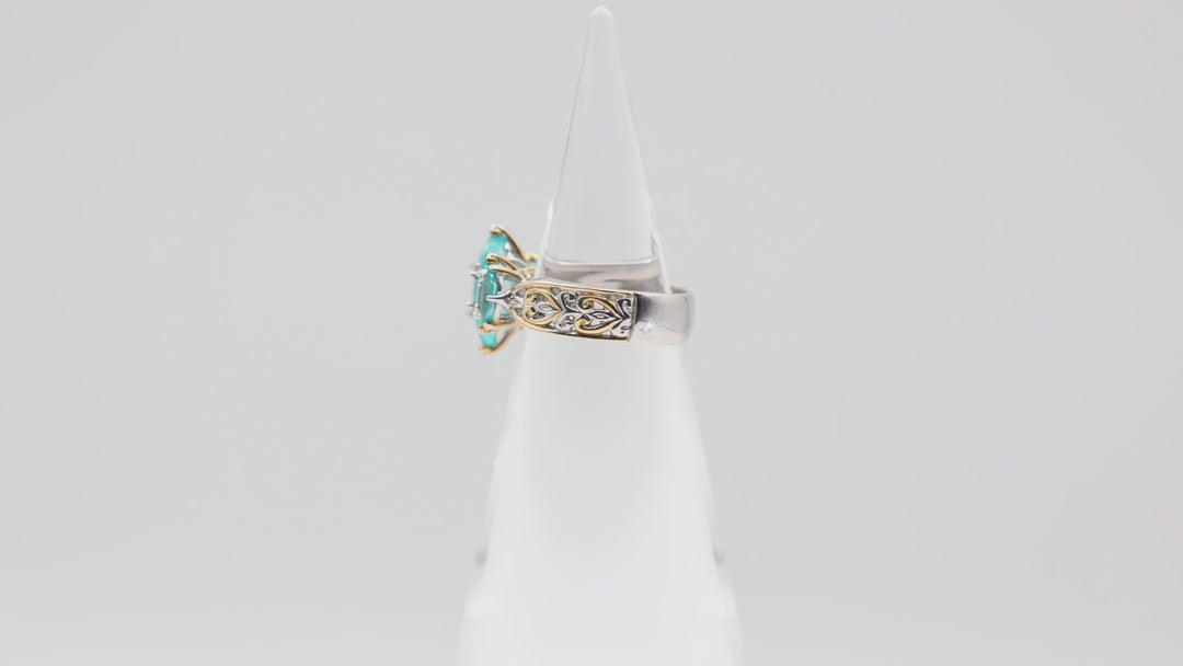 925 Sterling Silver and Gold Accents Filigree Band Ring Size 7