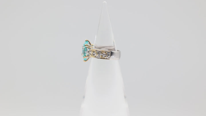 925 Sterling Silver and Gold Accents Filigree Band Ring Size 7