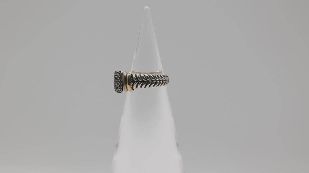 Effy 925 Sterling Silver And 18K Yellow Gold Espresso Paved Diamond Ring Size 7