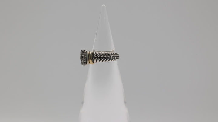 Effy 925 Sterling Silver And 18K Yellow Gold Espresso Paved Diamond Ring Size 7