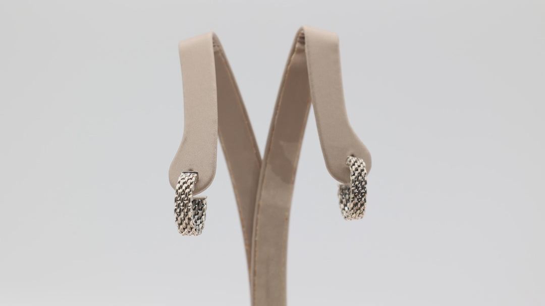 Tiffany and Co 925 Sterling Silver Narrow Somerset Mesh Hoop Earrings