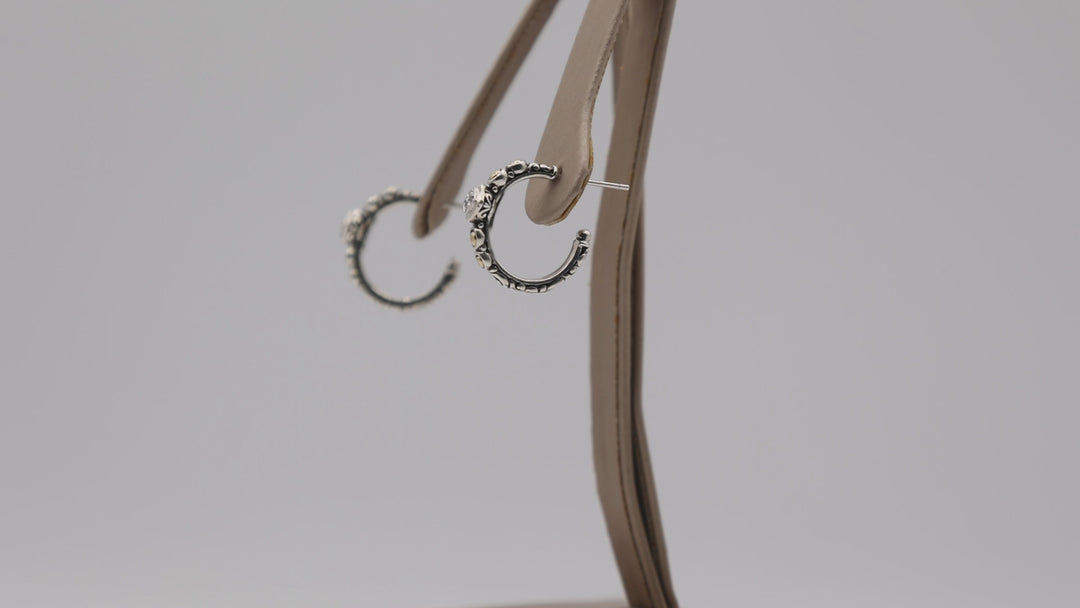 Effy 925 Silver w/ 18k Gold & Diamond Accent Open Hoop Earrings