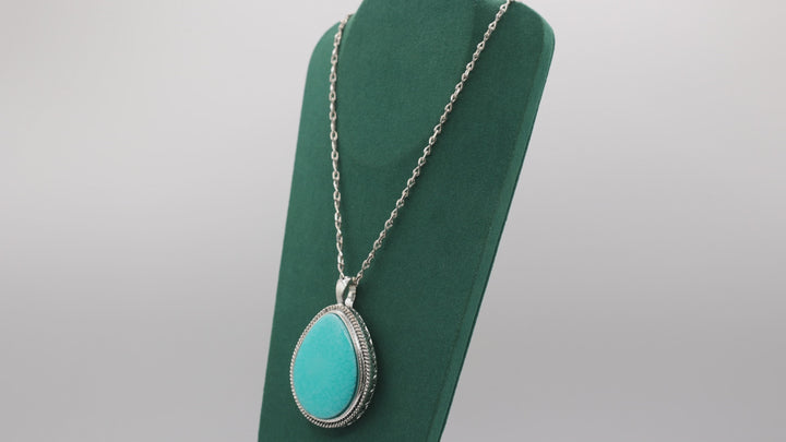 925 Sterling Silver 18 Inch Chain & 47x37mm Turquoise Pendant Necklace