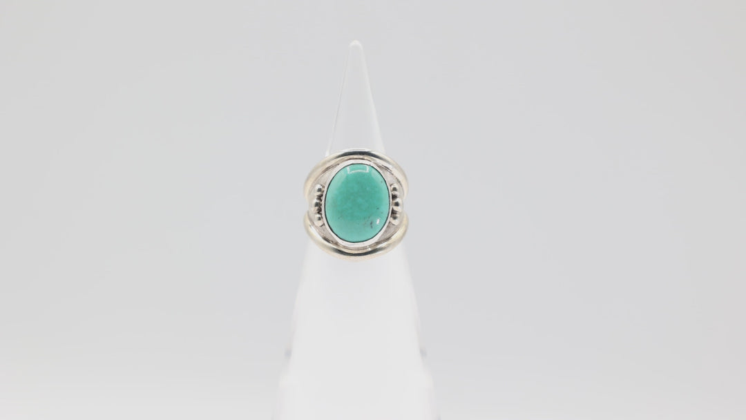 925 Sterling Silver Oval Turquoise 15mm x 12mm Chunky Band Size 7.25