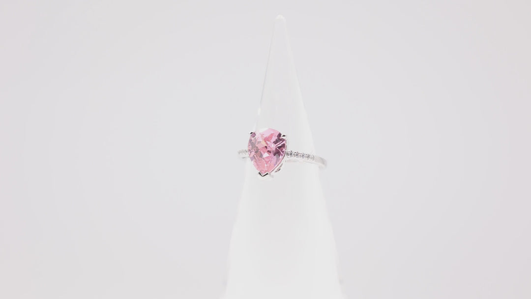925 Sterling Silver Cubic Zirconia Pink Pear Shaped Stone with Silver Gemstones Ring- Size 7