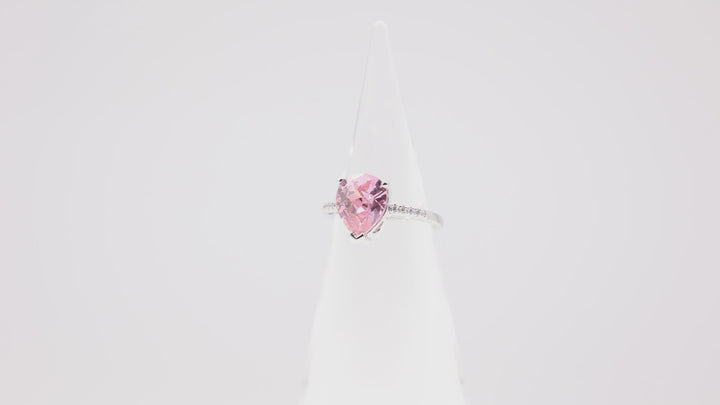 925 Sterling Silver Cubic Zirconia Pink Pear Shaped Stone with Silver Gemstones Ring- Size 7