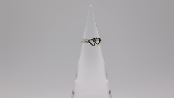 925 Sterling Silver Double Heart Ring - Size 6