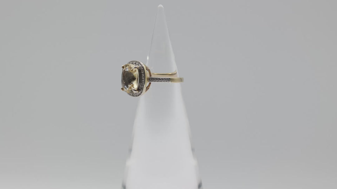 Gold Plated Citrine and Moissanite Halo Ring 10x12mm Size 5.75