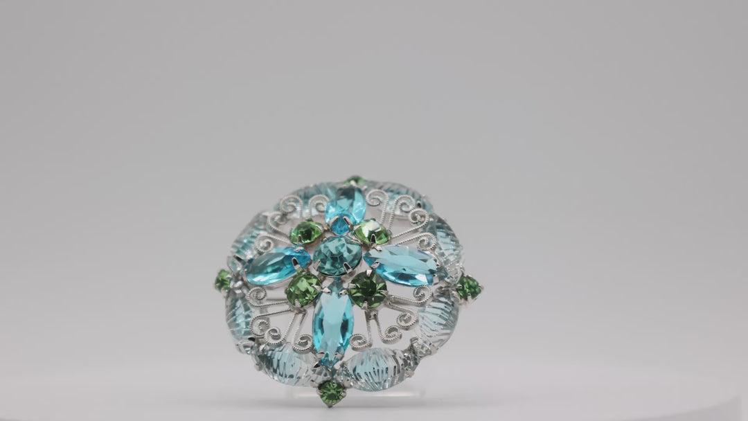 DeLizza & Elster Vintage Juliana Blue & Green Filigree Brooch