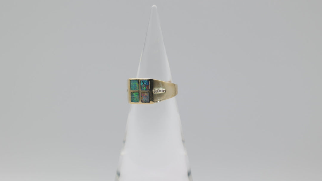 14K Yellow Gold Ring With Four Square Opals And White Diamonds Size 9.75