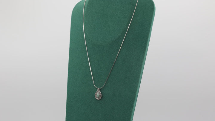 925 Sterling Silver Jade and Marcasite Necklace