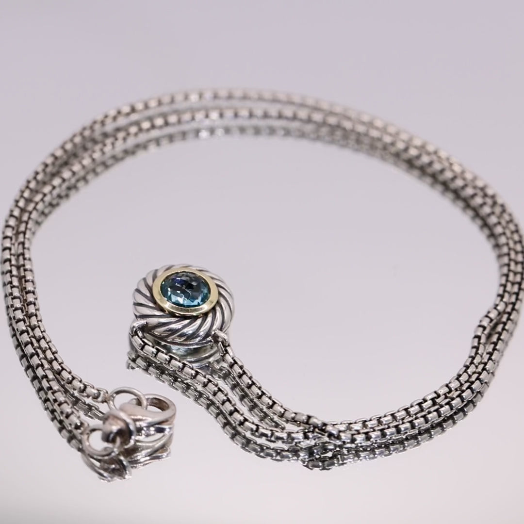 David Yurman Sterling Silver and 18k Yellow Gold Blue Topaz Cookie Necklace - 17 inches