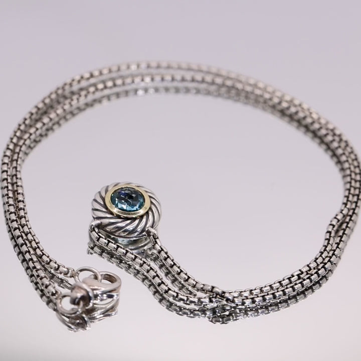 David Yurman Sterling Silver and 18k Yellow Gold Blue Topaz Cookie Necklace - 17 inches