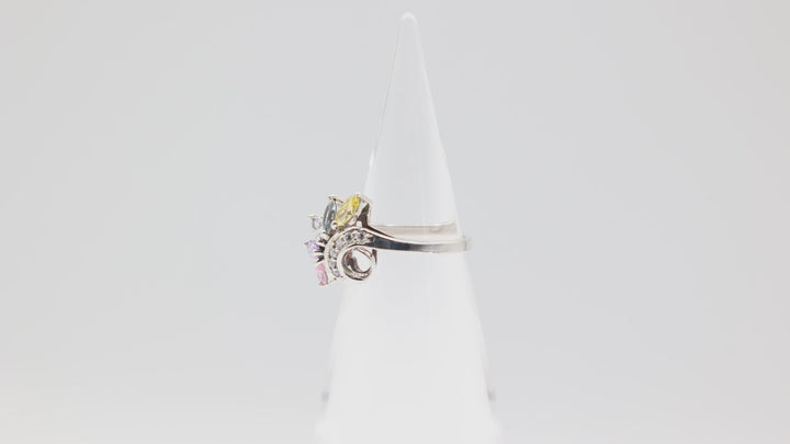 925 Sterling Silver Five Marquis Cut CZ Cocktail Ring in Yellow Blue White Pink and Purple Swirl Size 8.75