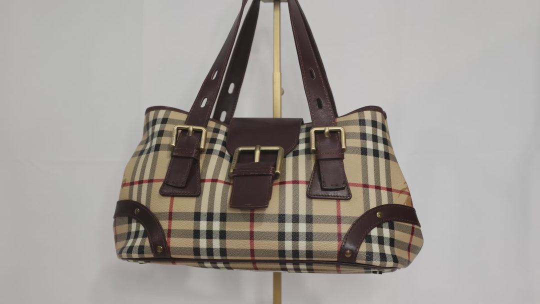Burberry Classic Barrel Leather Handbag with Brown straps and Front Buckle