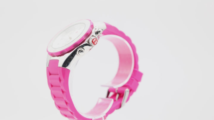 Michele Silver Tahitian With Pink Bezel and matching Pink Jelly Band