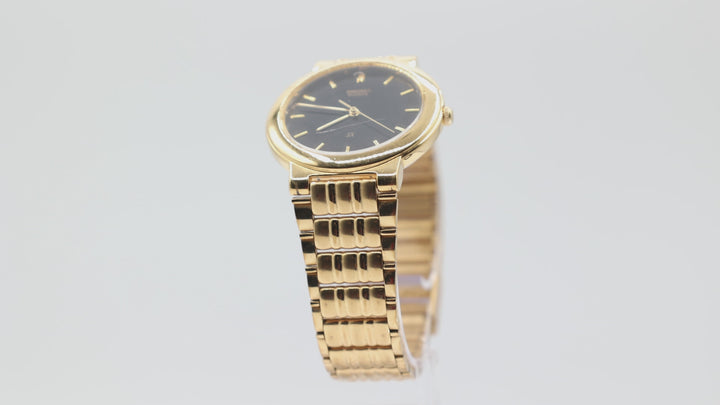 Seiko V701-1K00 Stainless Steel Gold Tone Black Dial Watch