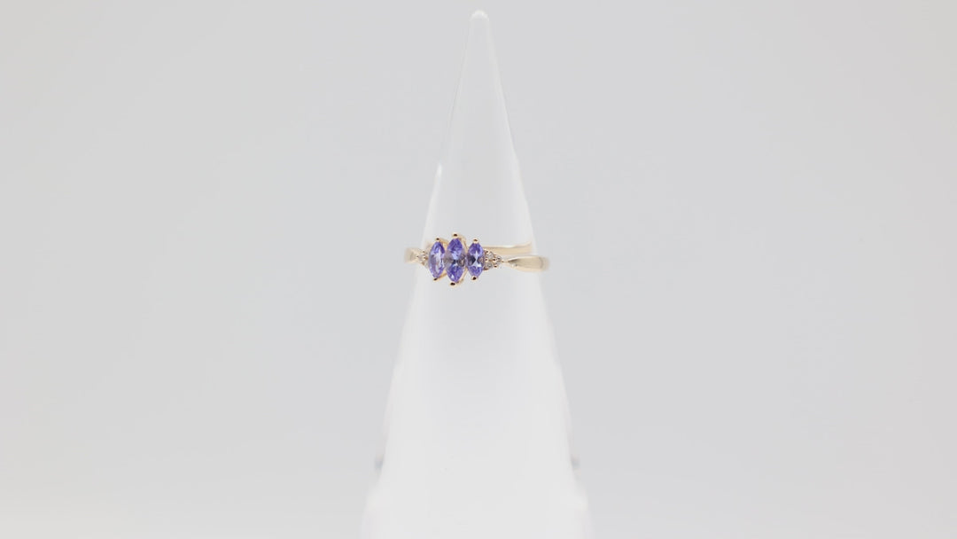 14k Yellow Gold Triple Marquise Tanzanite Ring With Diamond Accents Size 7