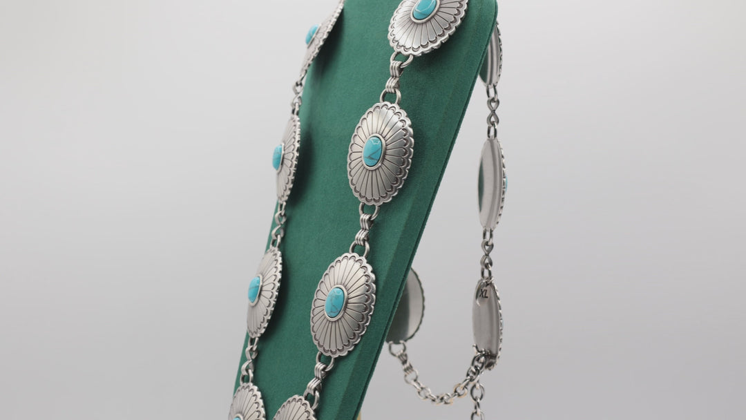 Costume Concho Style Metal Belt with Faux Turquoise Stones Size XL