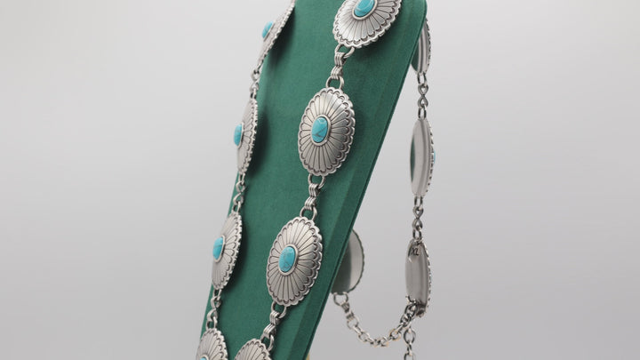 Costume Concho Style Metal Belt with Faux Turquoise Stones Size XL