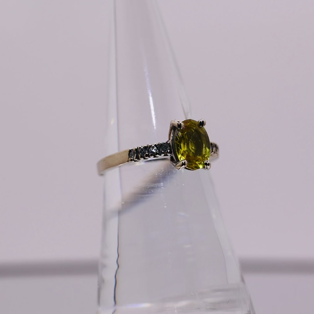 18k Yellow Gold with Yellow Topaz & White Diamonds Ring - Size 5.5