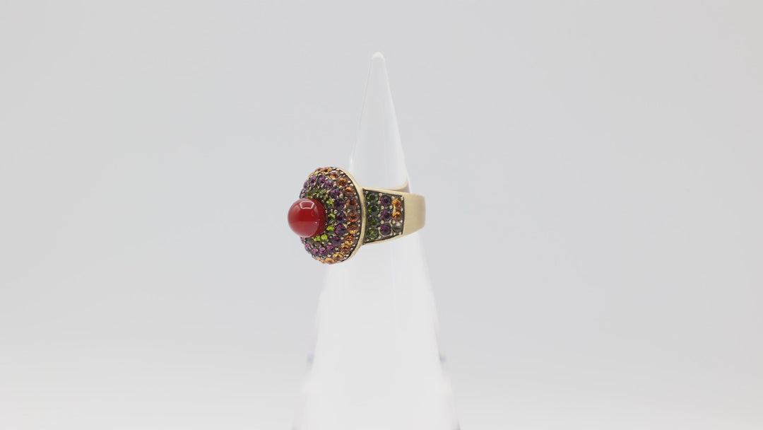 Heidi Daus Brass Carnelian Green Purple Orange Round Ring Size 6.75