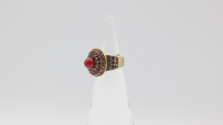 Heidi Daus Brass Carnelian Green Purple Orange Round Ring Size 6.75