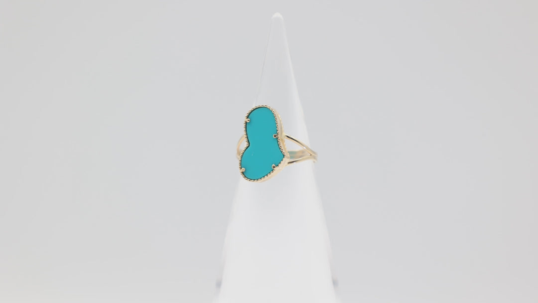 14k Yellow Gold Turquoise Abstract Shape Ring Size 6.75