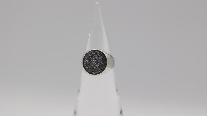 925 Sterling Silver Aztec Mayan Sun Mens Ring Size 11.75