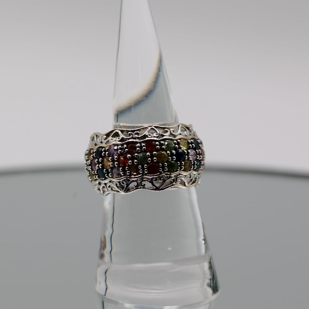 925 Sterling Silver Micheal Valitutti 57 Multi Gemstones NH Filigree Ring - Size 7.5