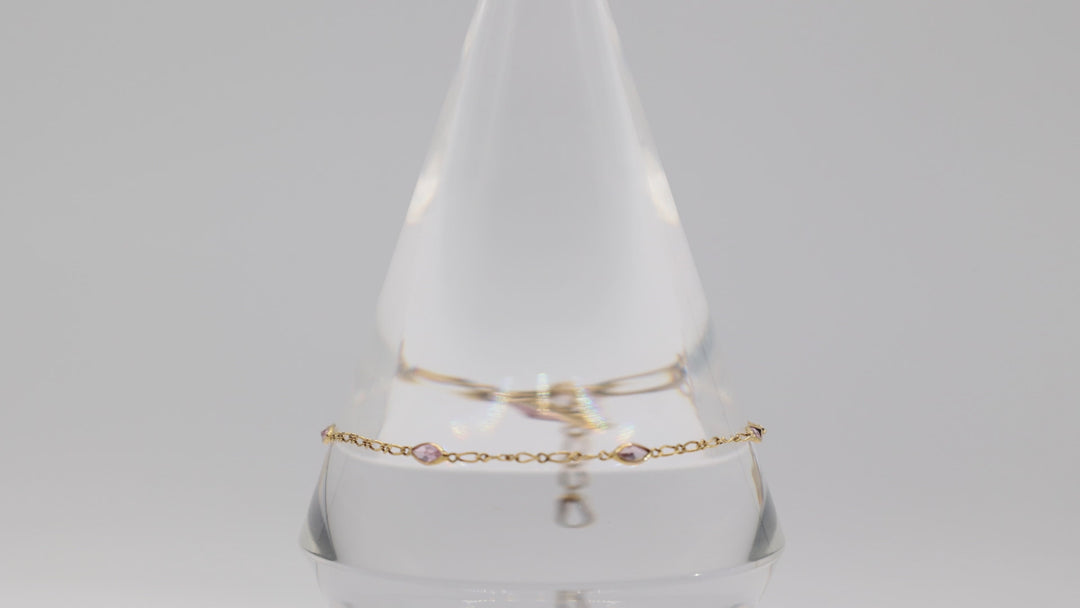 10k Yellow Gold Pink Marquise Stones Anklet 10 Inches