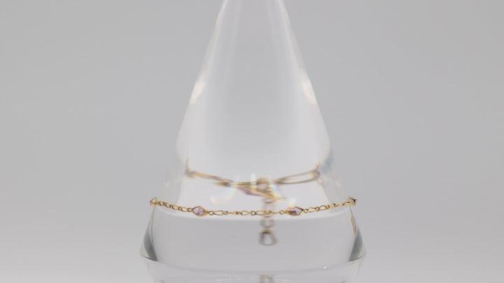 10k Yellow Gold Pink Marquise Stones Anklet 10 Inches