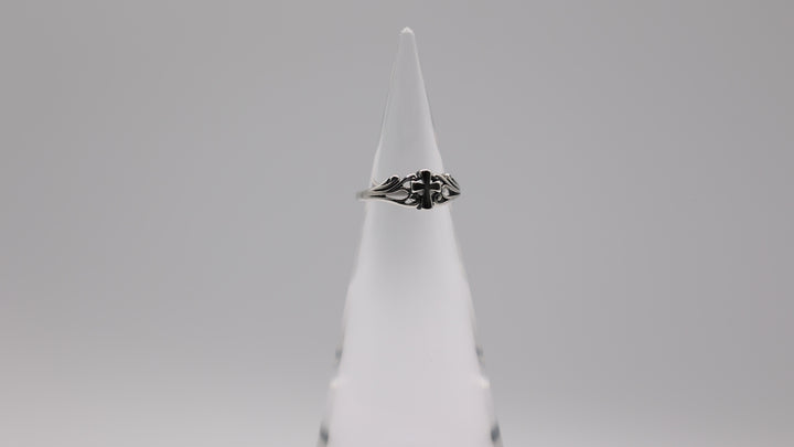 Dainty Sterling Silver Cross Ring with Filigree Sides - Size 6