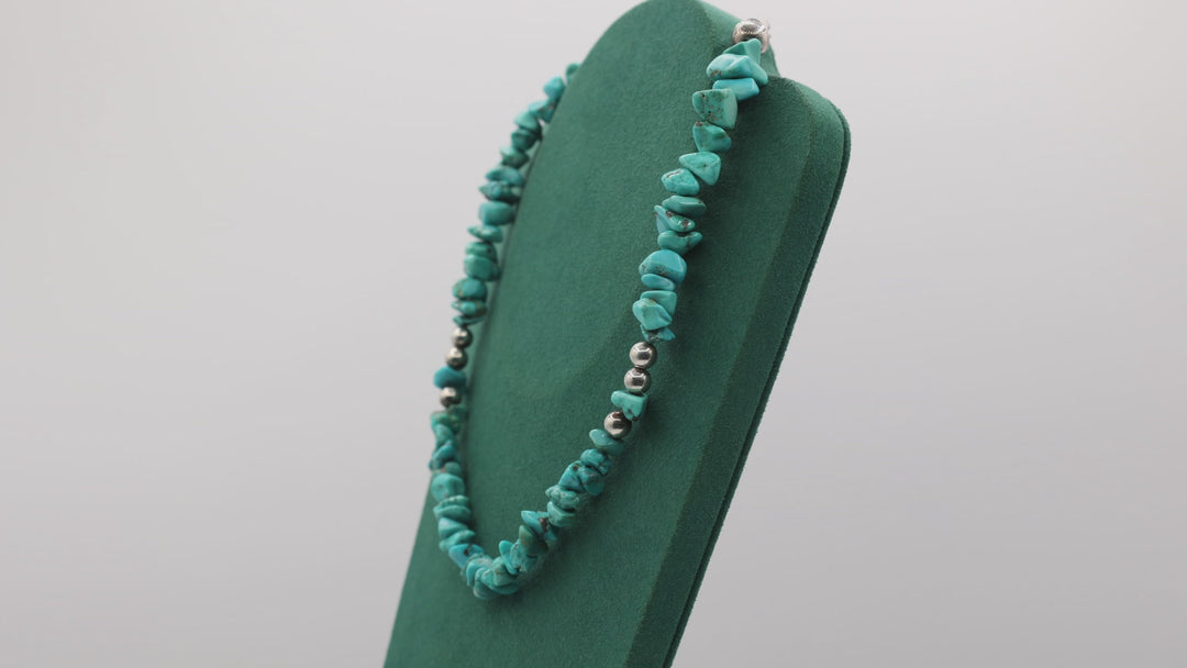 925 Silver Turquoise Beaded Necklace - 16 inches