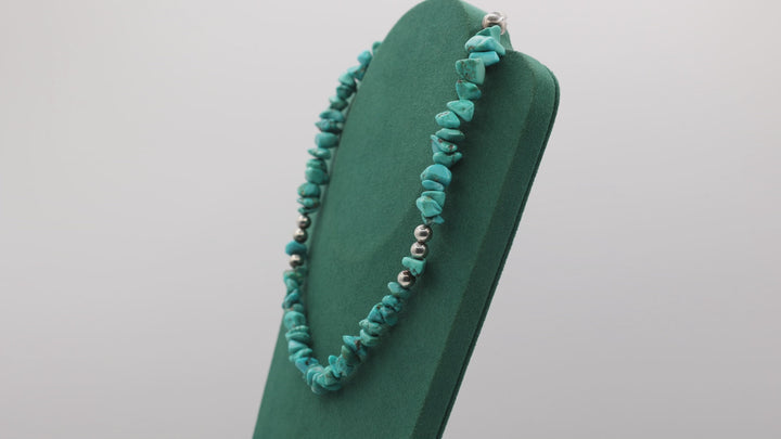 925 Silver Turquoise Beaded Necklace - 16 inches