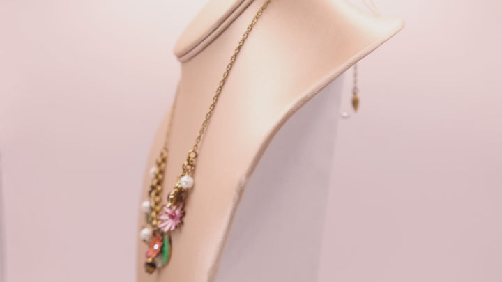 Betsy Johnson Gold Tone Garden Party 18" Charm Necklace 23.91 g