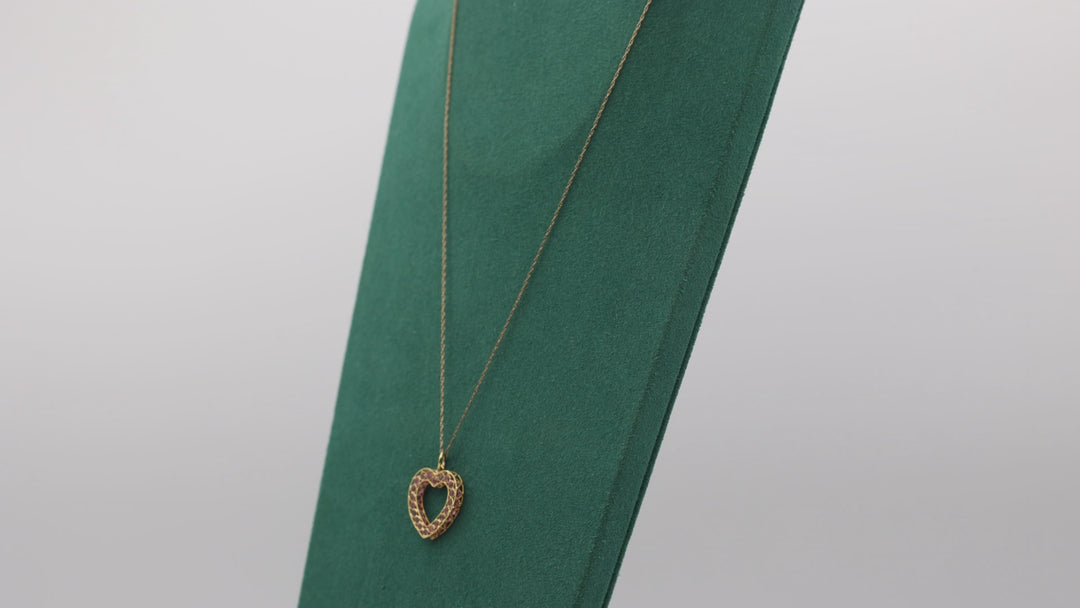 14k Yellow Gold Chain with 14k Pink Sapphire Heart Elegant Necklace - 19 in.