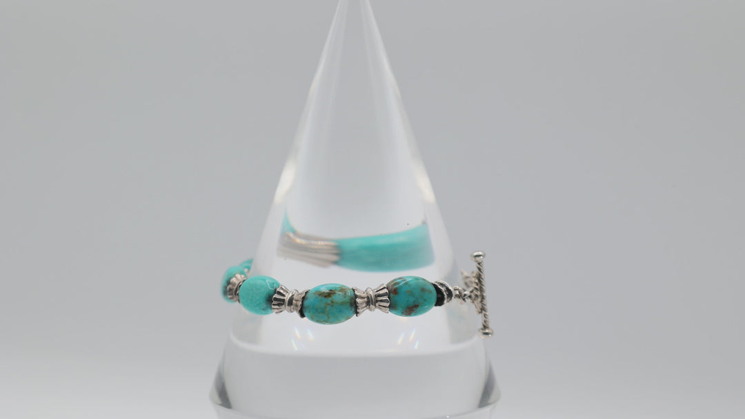 925 Sterling Silver Beaded Turquoise Bracelet for Women