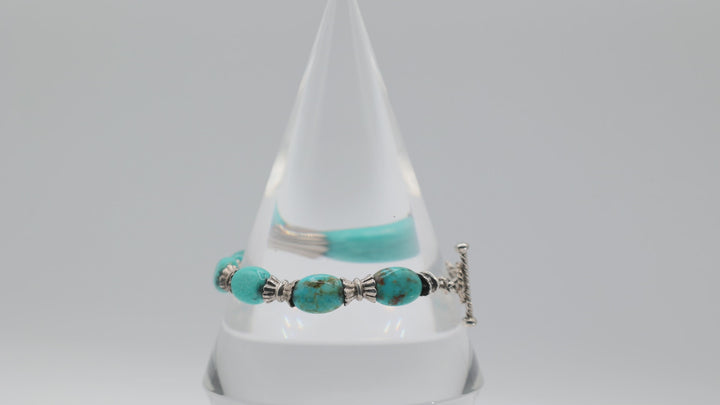 925 Sterling Silver Beaded Turquoise Bracelet for Women