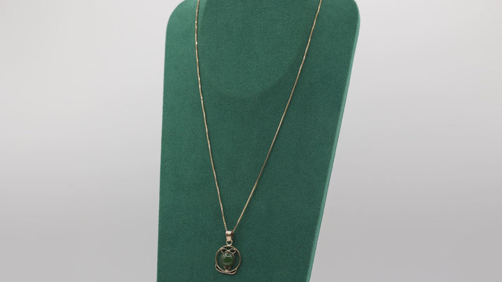 14k Yellow Gold Chain with Round Jade Stone 9mm Necklace - 20 in.
