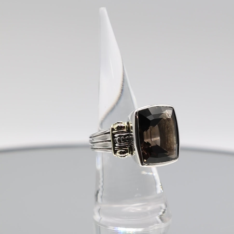 925 Sterling Silver and 18k Yellow Gold LAGOS Smokey Quartz Ring - Size 6.75
