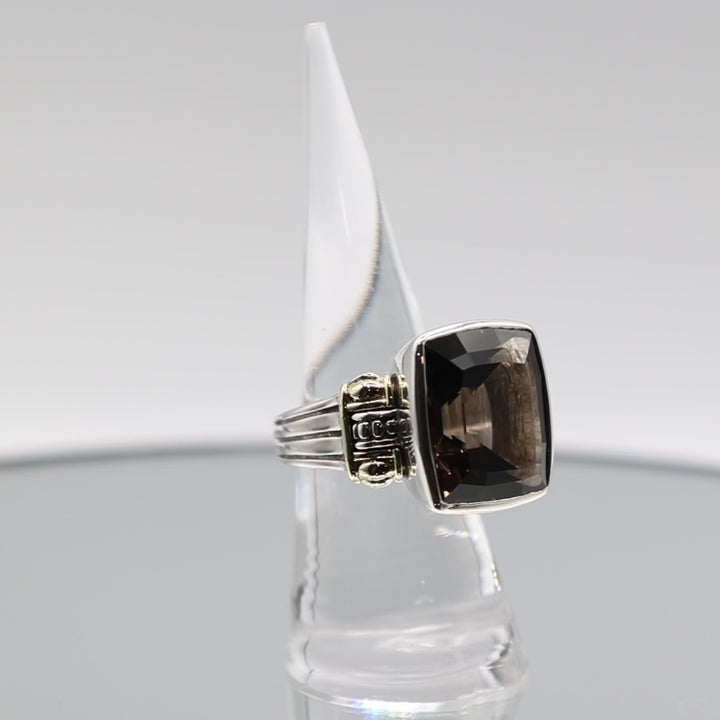925 Sterling Silver and 18k Yellow Gold LAGOS Smokey Quartz Ring - Size 6.75