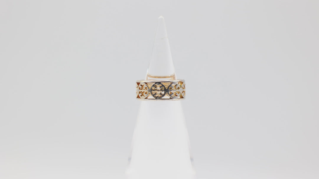 Tory Burch Gold Tone Kinsley Cutout Logo Ring Size 6.5