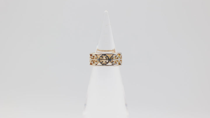 Tory Burch Gold Tone Kinsley Cutout Logo Ring Size 6.5