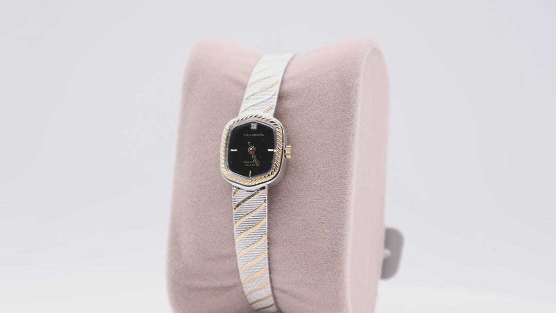Vintage Helbros two tone Diamond Quartz Watch with Sliding Clasp