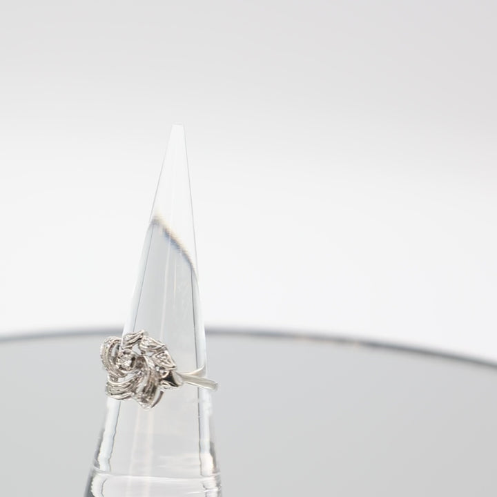 14k White Gold Asymmetrical Floral Diamond Ring - Size 7.5