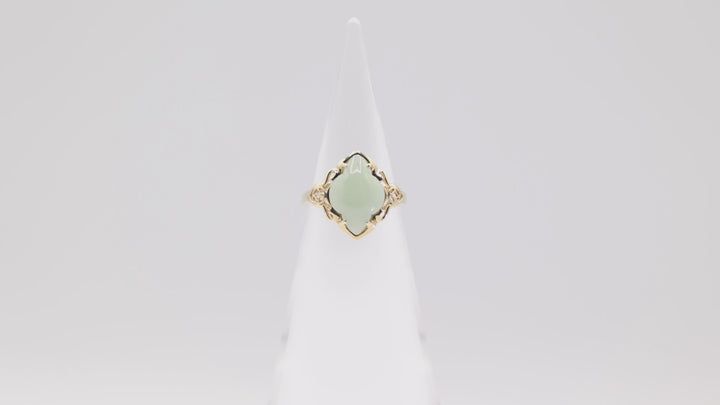 14k Hong Kong Yellow Jadeite Diamond Shape Ring Size 6.75