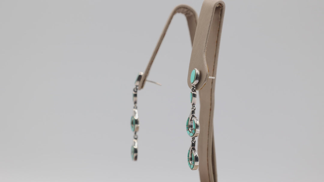 925 Sterling Silver Turquoise Dangle Hook Earrings